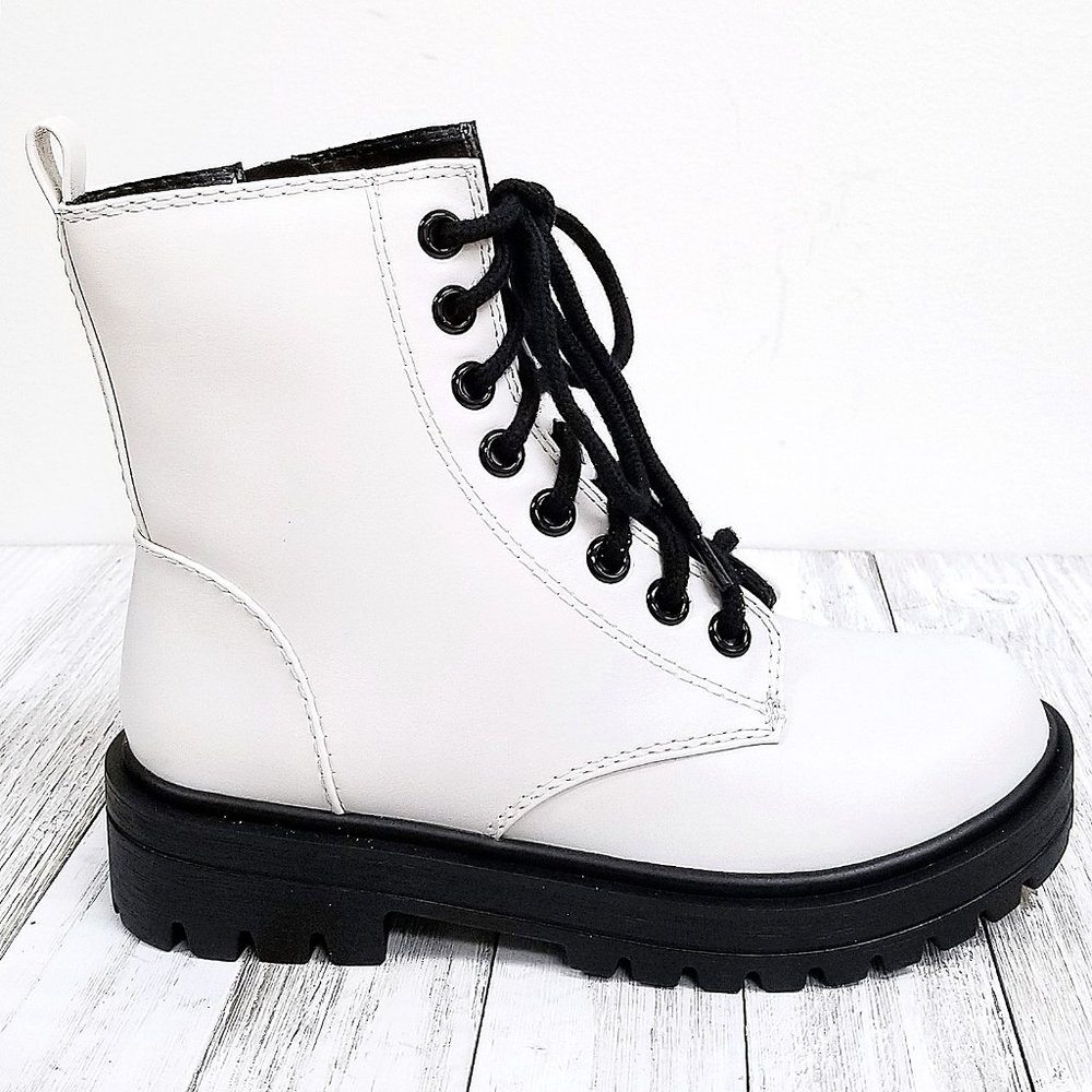 New White Lace Up Combat Boots